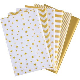 Amison Papel de Regalo Papel Envoltura 60 Hojas 50x35cm Seda Metálico Dorado Blanco para Regalos Bodas Cumpleaños Fiesta Manualidades