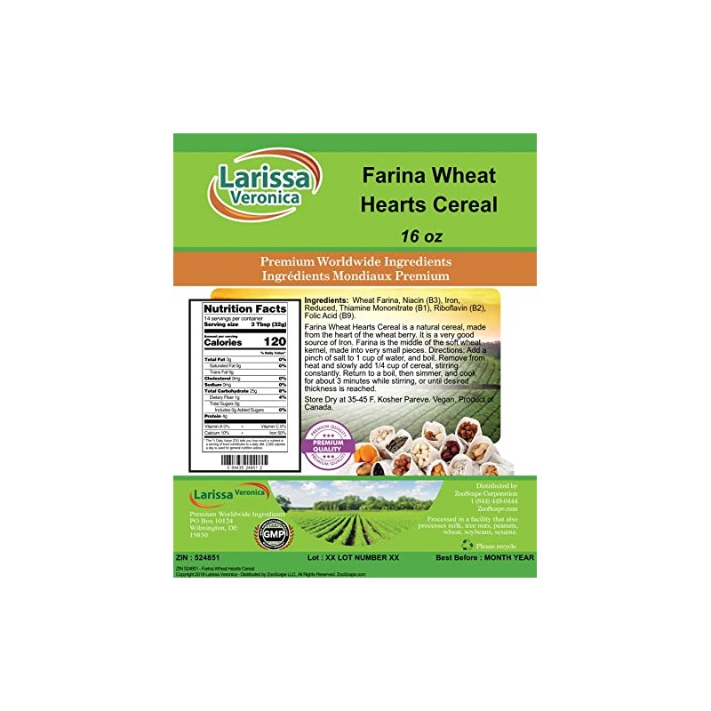 Farina Wheat Hearts Cereal (16 oz, ZIN: 524851) - 3
