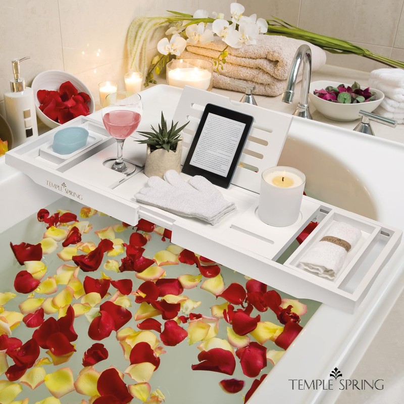 Temple Spring Wooden Bathtub Tray, Bamboo Bathroom Accessories, Bath Tray