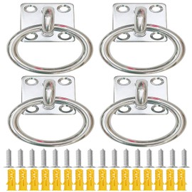 8 Pcs 304 Stainless Steel 1.4 x 1.2 Inch Pad Eye Plate Hooks with Screws and 304 Stainless Steel 2 Inch Snap Hook, for Suspension, Ceiling Hooks, Marine Application Hardware Hook