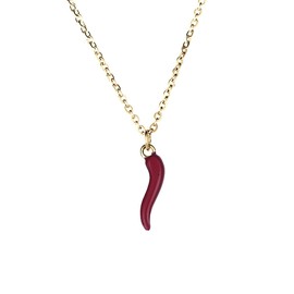 inSCINTILLE Women's Stainless Steel Lucky Horn Necklace with Adjustable Chain (Gold Necklace - Red Chilli)