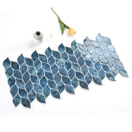Tilingview 10 Pcs Leaf Design Peel and Stick for Kitchen Backsplash, Premium Self-Adhesive Tiles Wall Stickers (Dark Blue)