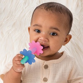 Itzy Ritzy Teensy Tube Teether; Textured Hollow Baby Teething Tube That Reaches Front Teeth & Back Molars, Made of Soft Silicone (Pink Rainbow)