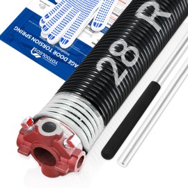 YoToolGDS Right Hand Wind（Red Cone）2" Garage Door Torsion Spring with Non-Slip Winding Bars & Gloves, High Precision Electrophoresis Black Coated, for Replacement, MIN 16,000 Cycles (0.218x2''x28'')