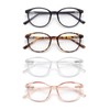 FoxMook 4-Pack Blue Light Blocking Glasses Round Women Men Computer Glasses Anti Eye Strain/UV/Glare Gaming Glasses, Black Brown-Tortoise Pink Transparent