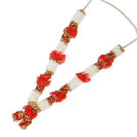 Mala Artificial Flowers Ribbon Rose Garland Haar Large Mala for Idol-Mala for God, Pooja Sringar Articles Ornament for Multipurpose Indian Traditional Festival Ganesha Decoration(Size:-20")(Red,White)