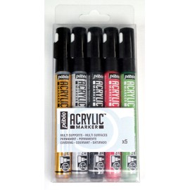 Pebeo 201212 Set Of 5 Acrylic Marker 1.2 mm Precious Colors