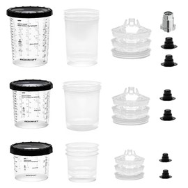 InoKraft Disposable Paint Spray Gun Cup, 3 Cup Size 6 oz, 22 oz, 28 oz Variety Pack Set, 3 Pack Liners and Lid Strainers of Each Size, 3 Hard Cups, Paint System for HVLP LVLP Spray Gun with Adapter
