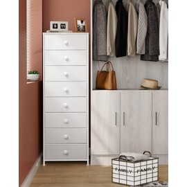 Crestlive Products Tall Dresser, 8-Drawer Fabirc Storage Tower, Chests of Drawers - Vertical Organizer Unit for Bedroom, Hallway, Entryway, Nursery, Closets - Steel Frame, Wood Top & Handles (White)