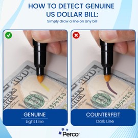 Perco Counterfeit Money Detector Pen - Easy to Use and Reliable Universal Currency Fake Bill Checker for Personal & Commercial Use - Ensures Authenticity & Prevents Fraud
