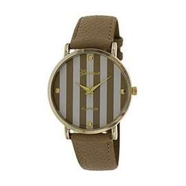 Geneva Platinum 12973212 Women's Faux Leather Stripe Watch-BEIGE/WHITE