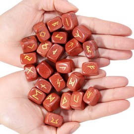 Nupuyai Nupuyai Natural Red Jasper Rune Stones Set Polished Witches Crystal with Engraved Elder Futhark Runic Alphabet for Meditation Divination Healing