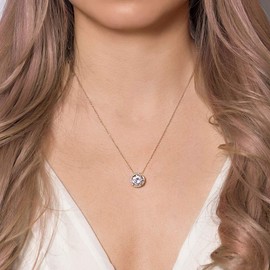 AMY O Solitaire - Collar con Colgante de Disco de Plata para Mujer, Regalo para mamá, tía, Abuela