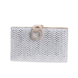 Dreubea Women's Fashion Rhinestone Evening Handbag Shiny Clutch Bag, Silver