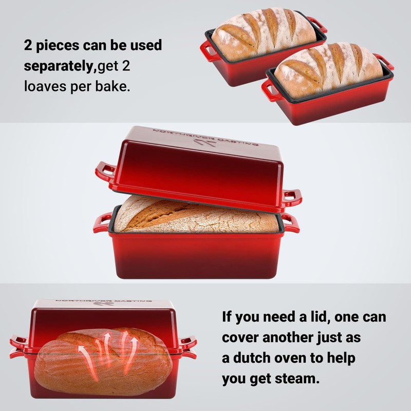 Northriver Casting 9x5 Inch Enameled Cast Iron Loaf Pan with