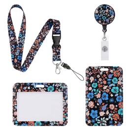 Vicloon Lanyard with ID Card Holder, 2 Pieces Badge Holders, ID Card Holder, Extendable with Clip, Lanyards with Quick Release Buckle, for Teachers, Doctors, Students (Flowers)