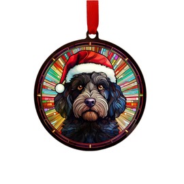 Image Industry Cockapoo Black in Santa Hat Suncatcher Decoration - Christmas Tree Bauble - Dog Lovers - Stocking Filler - Baubles