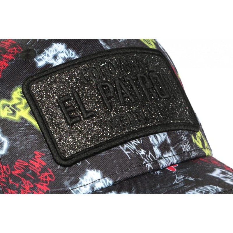 El Patron Black and Red Rhinestone Streetwear Colombia Baseball Cap