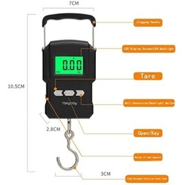 Digital Hanging Luggage Scale, Electronic Hook Scale with LCD Display, Tare Function, Auto Power Off, Data Lock, Green Backlight, Measuring Tape for Fishing, Travel & Luggage