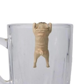 Realistic Mini Pug Dog Figurine Hanging on Cup Rim DIY Fairy Garden Accessory Window Stickers and Films