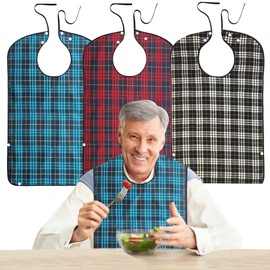 Jesustree Bibs, Pack of 3 Waterproof Adult Bibs, Bib with Press Studs & Clothing Protection Bib, Washable Food Protector for Men Women Elderly People Disabled, Red, green, dark blue, l