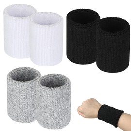 OzEssence 6 Pcs Absorbent Wrist Sweatbands, Men and Women Sports Tennis Sweatbands, Wrist Band Suitable for Fitness Running Ball Games for Passion Sports People (Black White Gray)