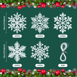 Pack of 20 Snowflakes Christmas Tree Decoration, Snowflake Pendants, White Snowflakes Christmas Tree Decoration, Hanging Ornaments for Christmas Decoration