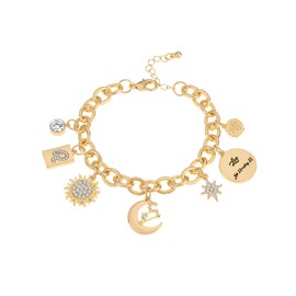 Madison Tyler Real Gold Plated Pisces Zodiac Charms Bracelets for Women | Stars | Moon | Sun | Constellation Symbol Charms | Charm Chain Bracelet Gifts for Women, 7.5 inches, Cubic Zirconia,