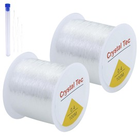 2 Spools of Elastic Bands for Bracelets, 0.4 mm, 100 m Elastic Band for Bracelets, Transparent Beads Thread, Cord for Bracelets, Rubber Thread for Bracelets, Jewellery Thread for Bead Jewellery,