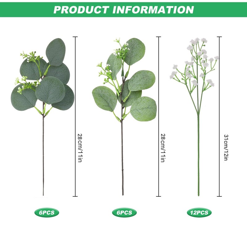 HONQX Artificial Eucalyptus Stems, 24 Pcs Gypsophila Artificial Flowers Greenery