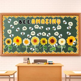 Qilery 103 Pcs Bee Amazing Bulletin Board Sets Cute Bee Honey Bulletin Board Cutouts Borders 3D Sunflower Classroom Bulletin Board Decoration for Spring Summer School Chalkboard Wall Door Decor