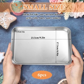 6 Pcs Baking Sheet Stainless Steel Cookie Small Metal Sheet Pans Professional Rectangle Oven Trays Kitchen Baking Cooking Oven and Toaster, Dishwasher Safe