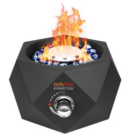Onlyfire Side-Mounted Propane Fire Pit with Blue Fire Glass Stones, 14" Portable Tabletop Fireplace, Table Smokeless Gas Fire Bowl for Outdoor Patio Bonfire Camping, Black FP004