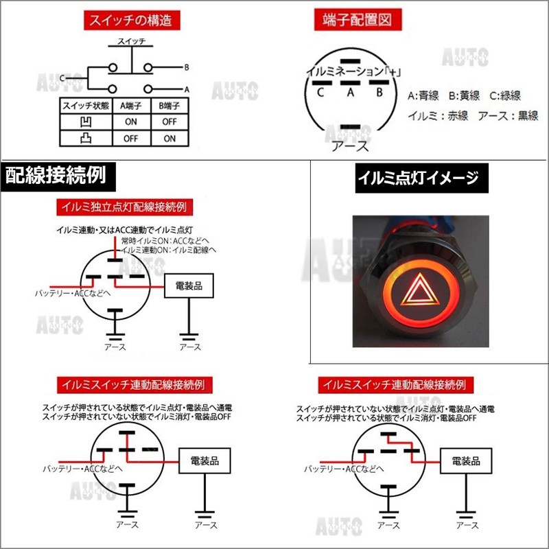 Embedded Push Switch (Large) with LED Illumination / Triangle /