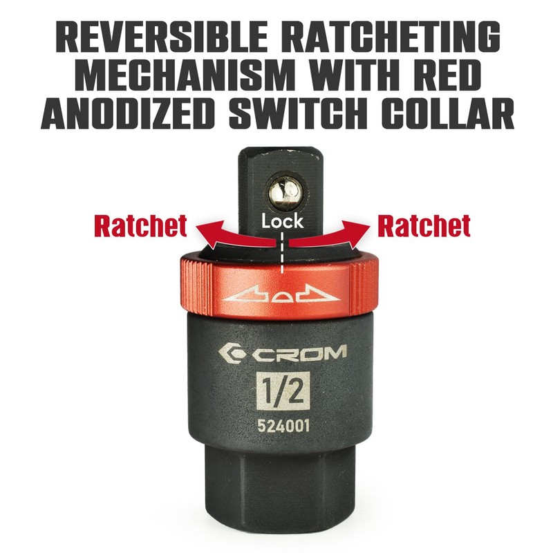 CROM Breaker Bar Ratchet Adapter - 1/2-Inch Ratcheting Adapter Converts