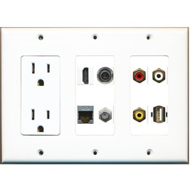 RiteAV - (3 Gang 15A Outlet HDMI Coax Composite Video 3.5mm Shielded Cat6 USB Wall Plate