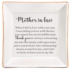 SUNBMO Mother In Law Ceramic Jewelry Dish, Mother's Day Thanksgiving Day Mother In Law Gifts From Daughter, white