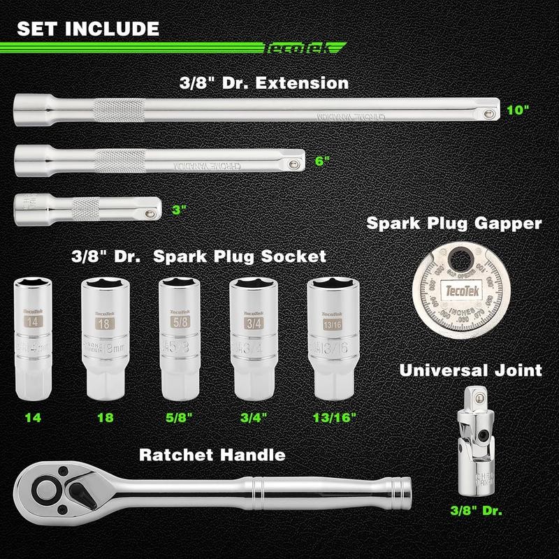 11-Piece Spark Plug Socket Set with 3/8" Drive Ratchet Handle,