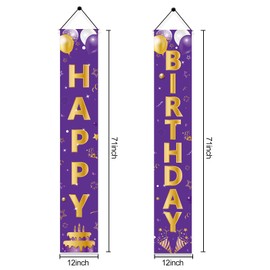 Purple Gold Happy Birthday Door Banner Decorations, Happy Birthday Porch Sign Party Supplies for Girls Women, 16th 21st 30th 40th 50th 60th Birthday Decor for Indoor Outdoor