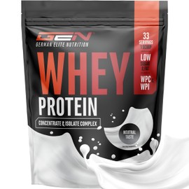 GEN GERMAN ELITE NUTRITION Whey Protein Pulver - 1000 g (Neutral) - Zum Kochen & Backen geeignet - Mit Isolate Anteil - bis zu 23 g Protein pro Portion - Instant lösliches Eiweiss Protein Pulver mit BCAA & EAA