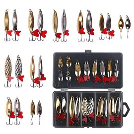 Smartonly 21Pcs Fishing Spoons Lure Set Hard Metal Fishing Spinner Spoon Lures with Treble Hooks for Trout Walleyes Bass and More