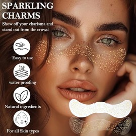 Glitter Pecas Cara Tatuaje, Tatuajes Temporales Pecas de Glitter para la Cara, 6pcs Gold Sparkle Pecas, Cara Glitter Parches de Maquillaje            