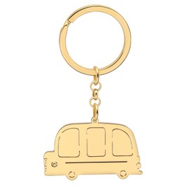 HUAGEO Edelstahl Schulbus Auto Schlüsselanhänger Niedliche Schlüsselringe Geschenke für Fahrer Frauen Geldbörse Rucksack Autoschlüssel Charms Schmuck Zubehör (Vergoldet)