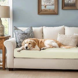 CHUN YI Stretch Couch Cushion Cover Suitable for 3 Settee, Individual Replacement Sofa Seat Slipcover with Elastic Spandex Jacquard Fabric(Large,Ivory White/Cream)