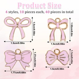 ZEYIYER 40 PCS Enamel Charms for Jewellery Making, Pink Metal Jewellery Charms Handmade Pendant, Cute Bow Charms for Bracelet Necklace Earrings DIY Craft Supplies