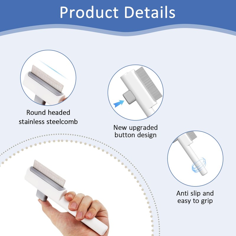 2Pcs Self Cleaning Stainless Steel Cat and Dog Combs Set,