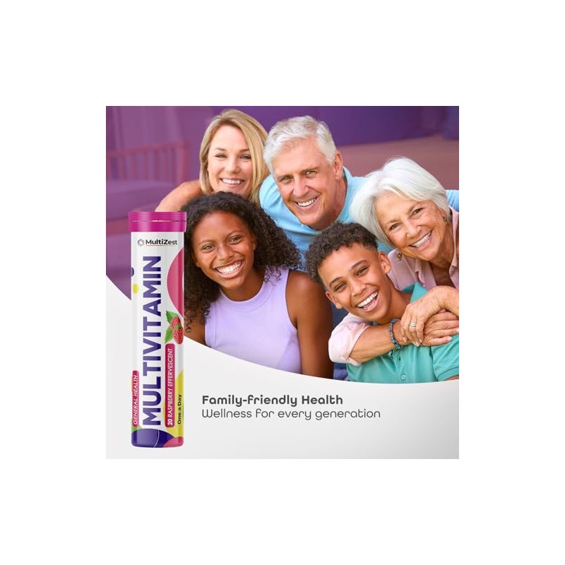 Multivitamin Effervescent| Raspberry Flavour|20 Tablets x 6| MultiZest Brand
