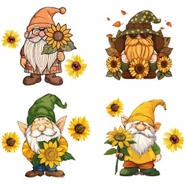 GORGECRAFT 4 Styles 16cm Gnome Window Sticker Round Christmas Dwarf Sunflower Static Sliding Door Glass Window Decals Decorative Double-Side Alert Cling for Prevent Stop Birds Dog Strikes Home Decor