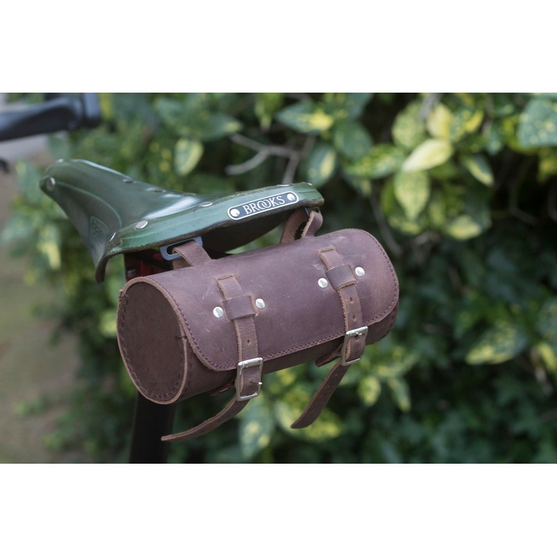 London Craftwork Vintage Brown Leather Roll Bag + Bike Repair