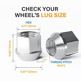 YONGSHENGONE 24 PCS M14x2.0 Wheel Lug Nuts, Open End Cone Seat Bulge Acorn Lug Nut One-Piece lugnuts 0.83" (21mm) Long, 0.87" (22mm) Width, 3/4" (19mm) Hex, Chrome